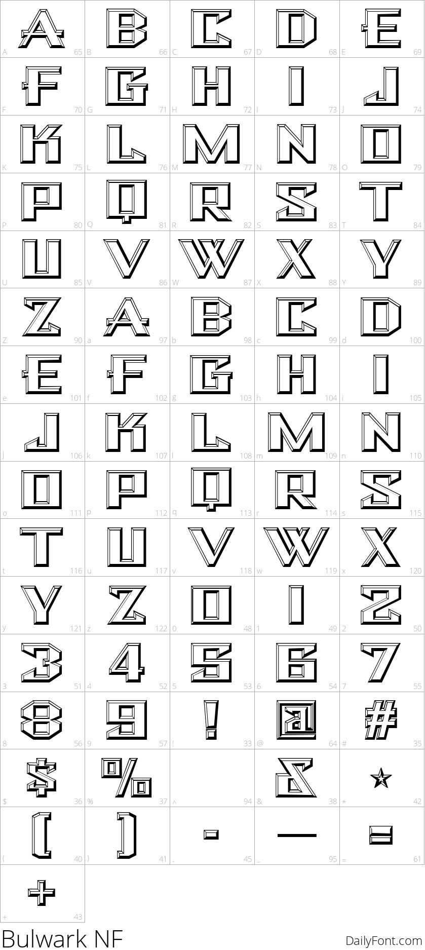 Bulwark NF character map