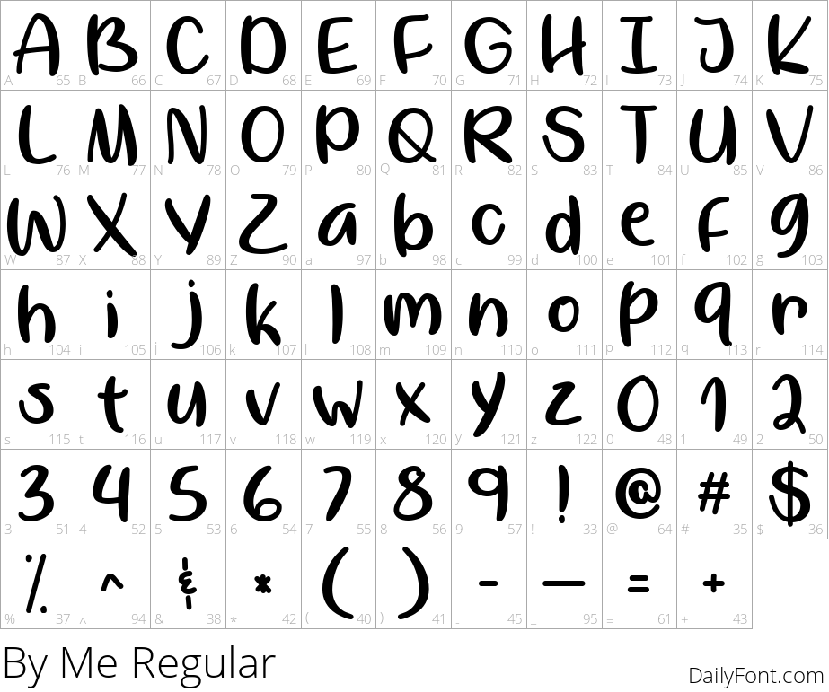 By Me Regular character map