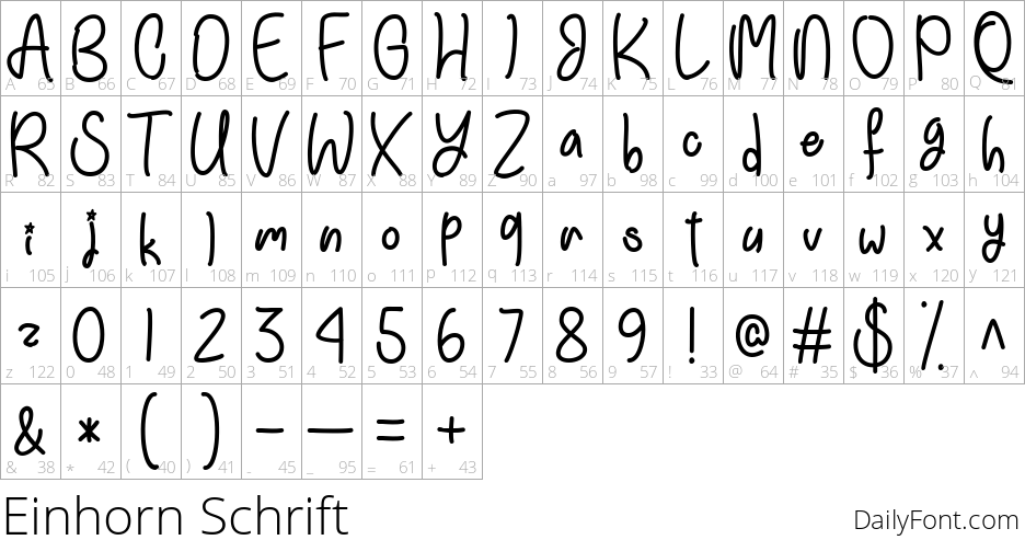Einhorn Schrift character map