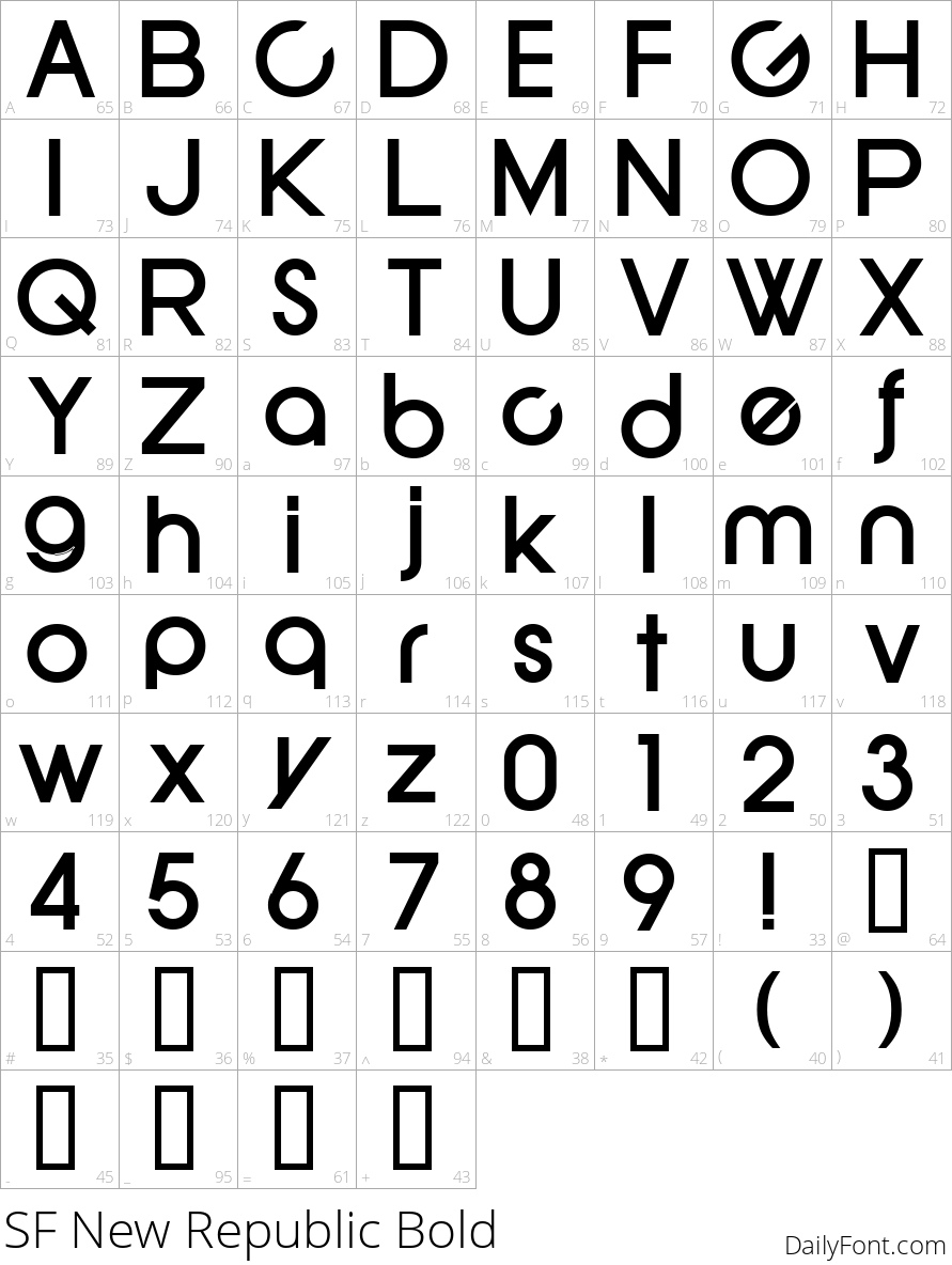 SF New Republic Bold character map