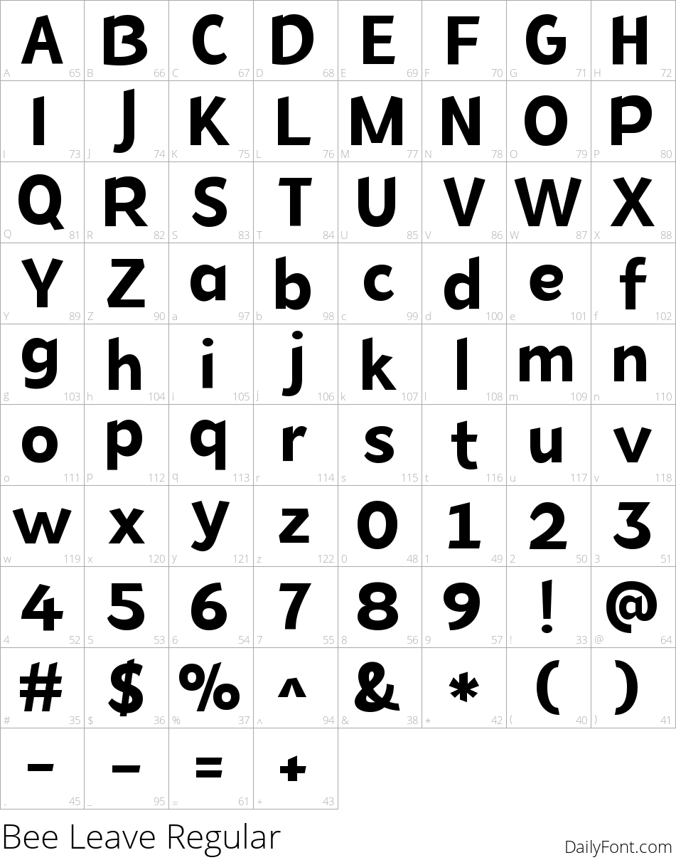 Bee Leave Regular character map