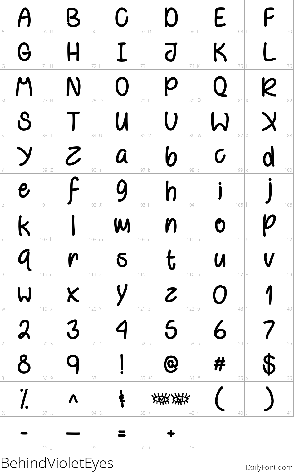 Behind Violet Eyes character map