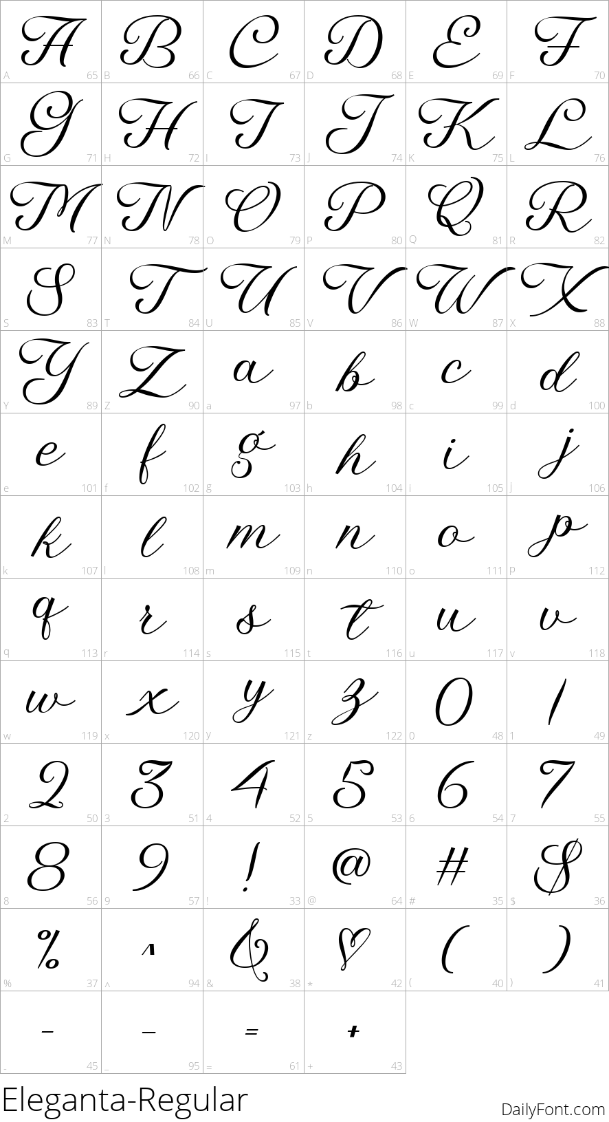 Eleganta Regular character map