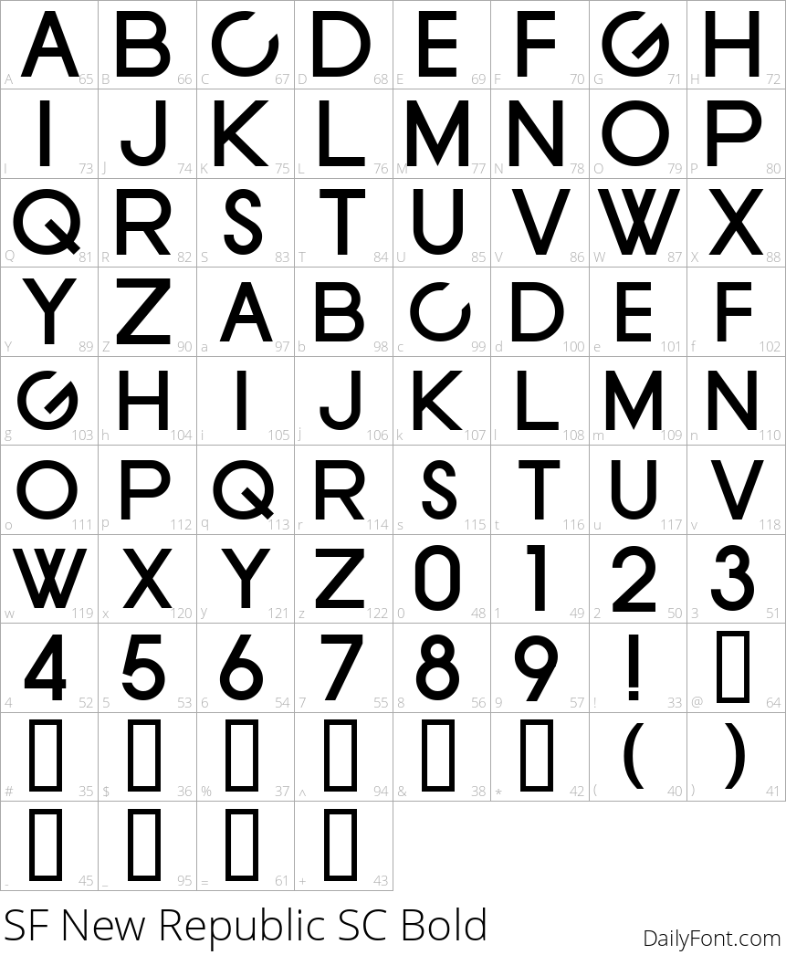 SF New Republic SC Bold character map