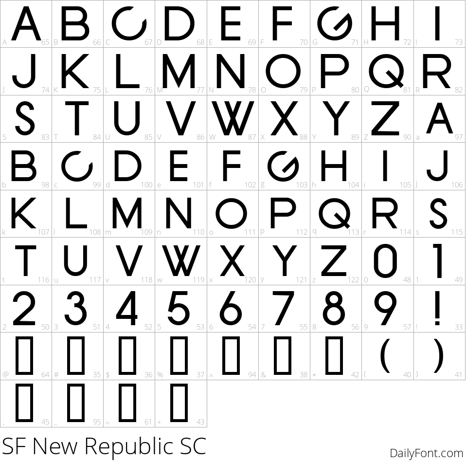 SF New Republic SC character map