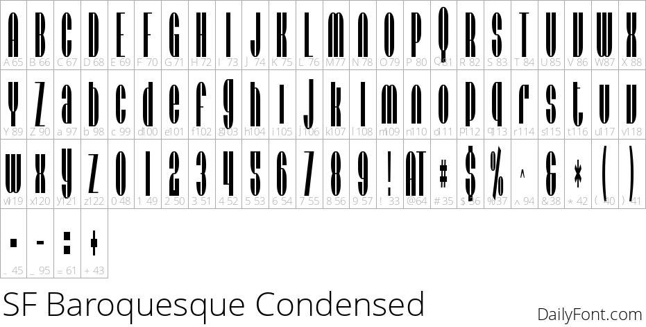 SF Baroquesque Condensed character map