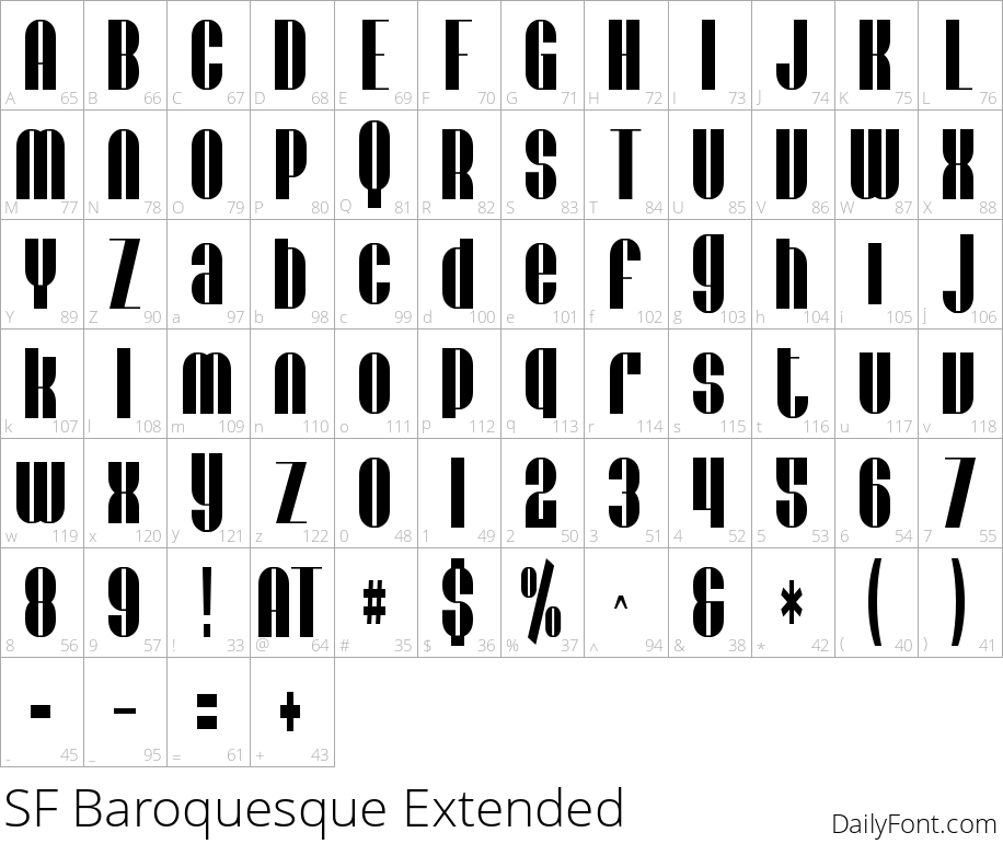 SF Baroquesque Extended character map