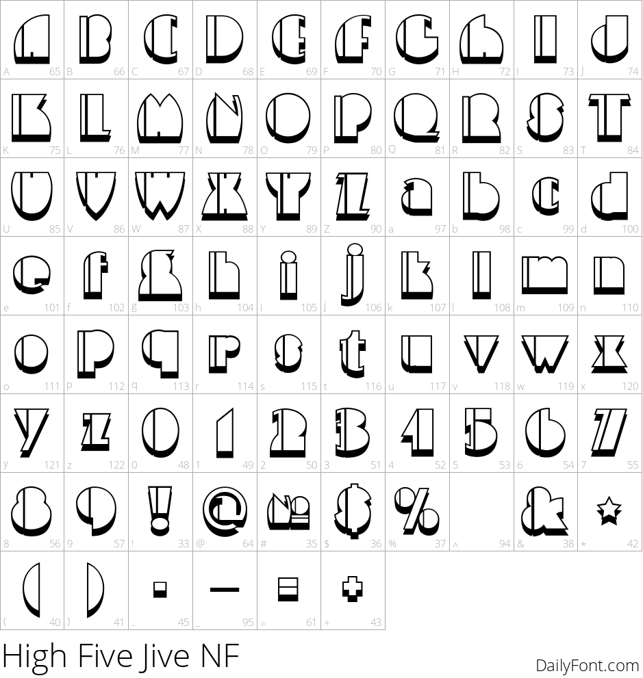 High Five Jive NF character map