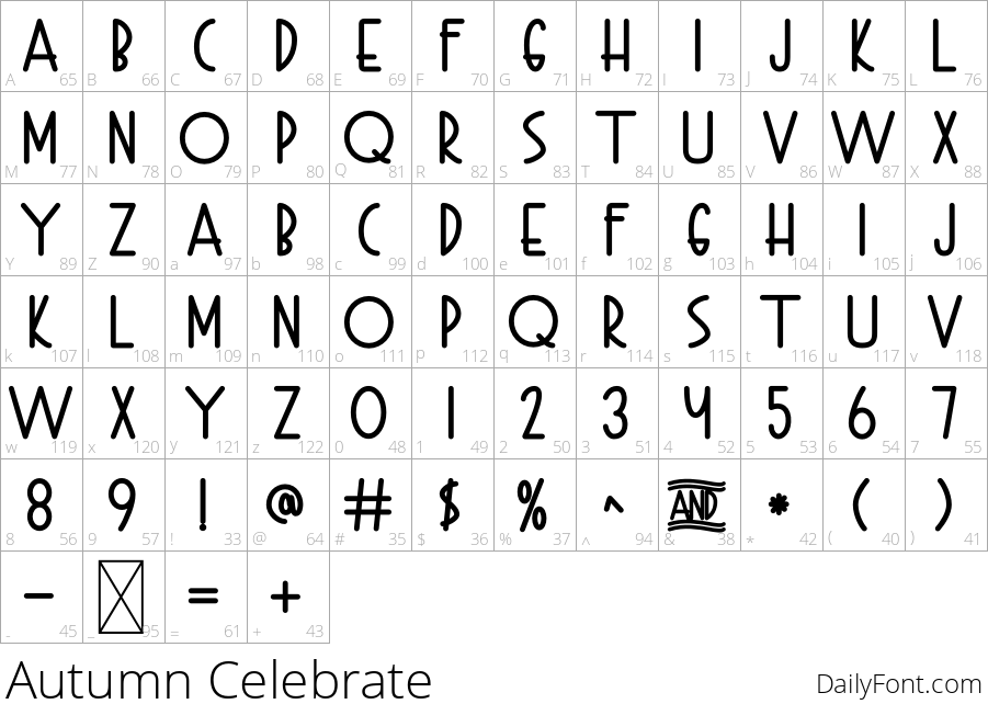 Autumn Celebrate character map