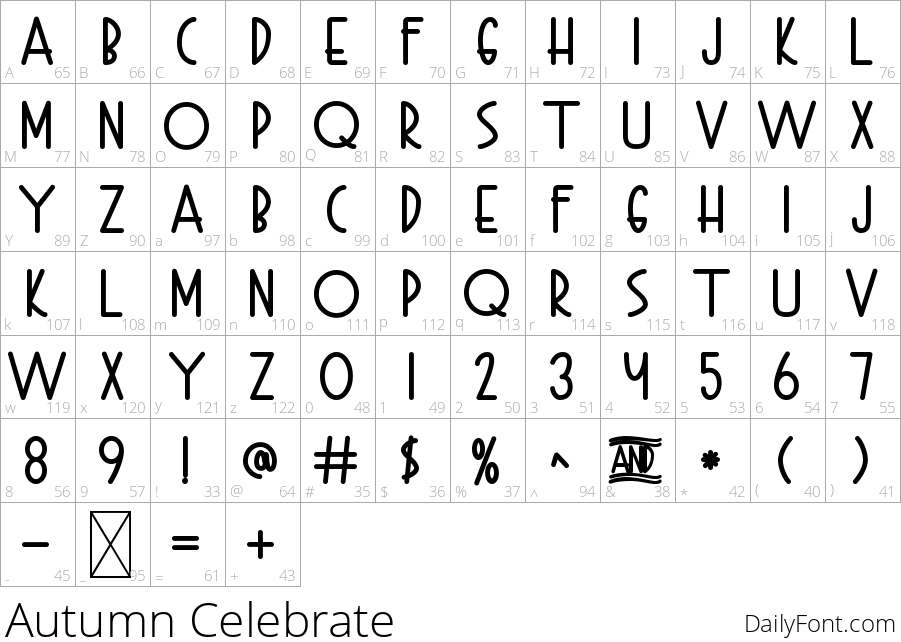 Autumn Celebrate character map