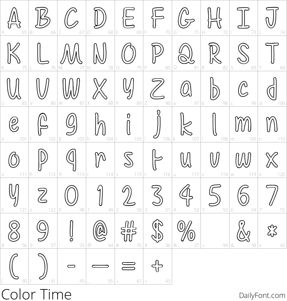 Color Time character map