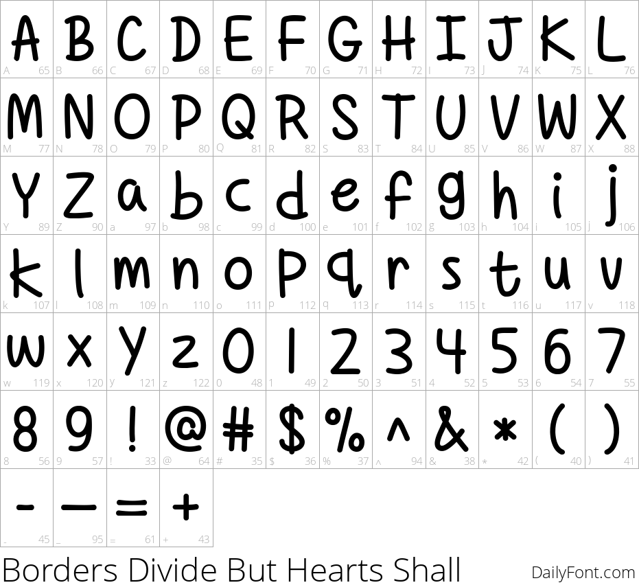 Borders Divide But Hearts Shall character map