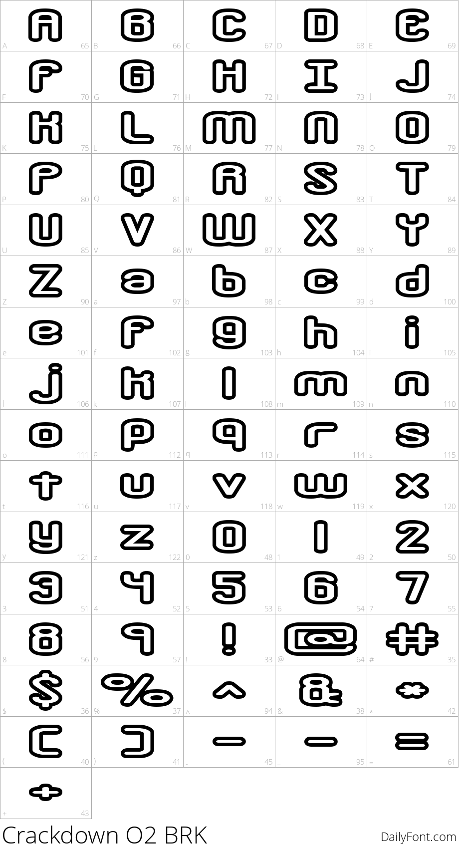 Crackdown O2 BRK character map