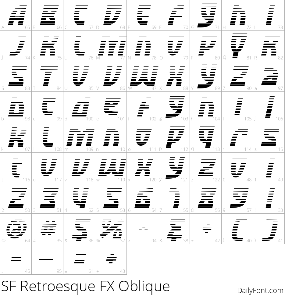 SF Retroesque FX Oblique character map