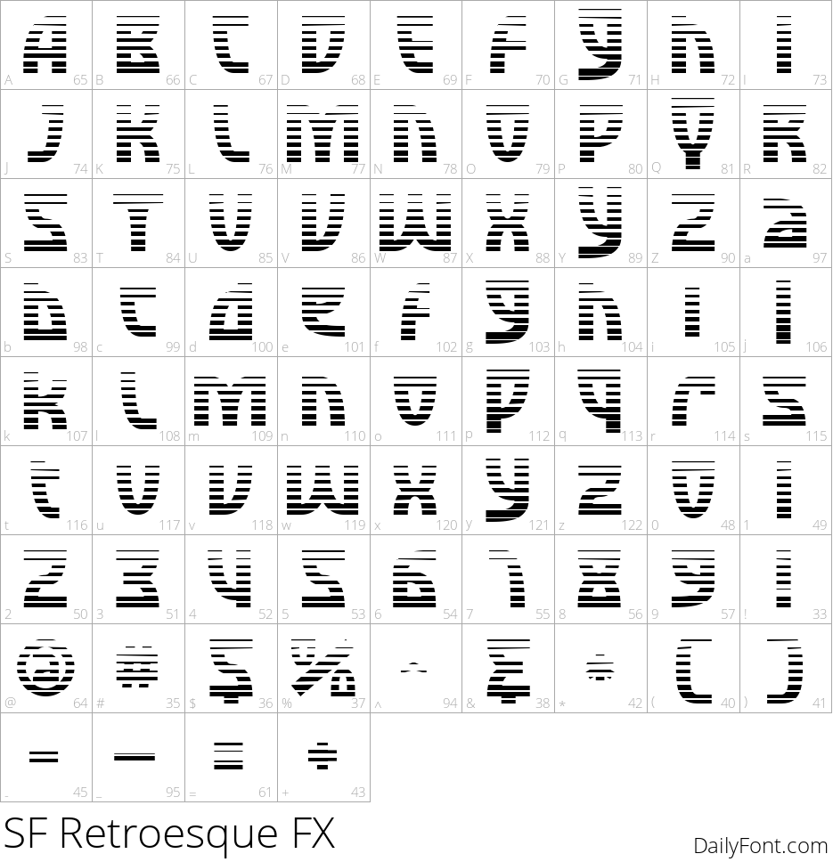 SF Retroesque FX character map