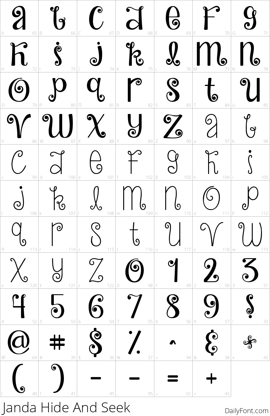 Janda Hide And Seek character map