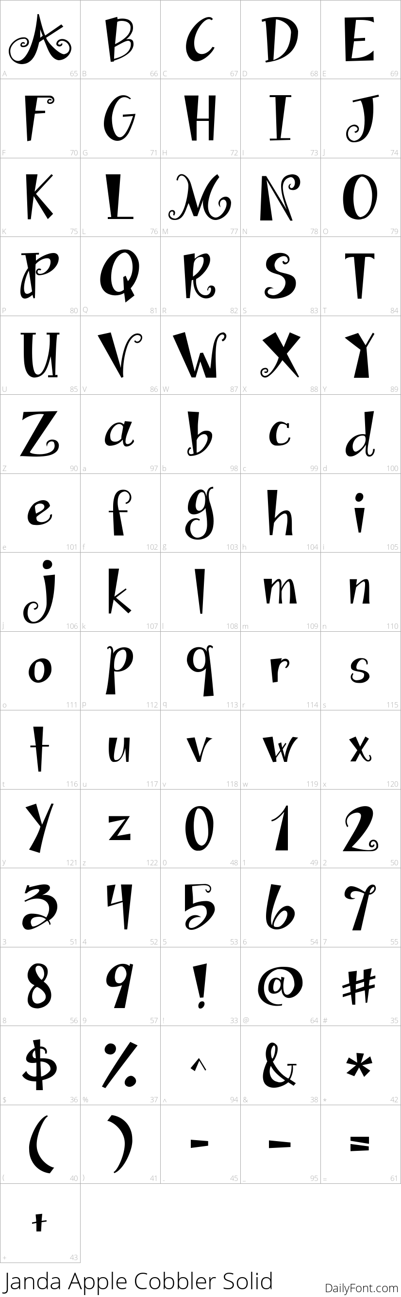 Janda Apple Cobbler Solid character map