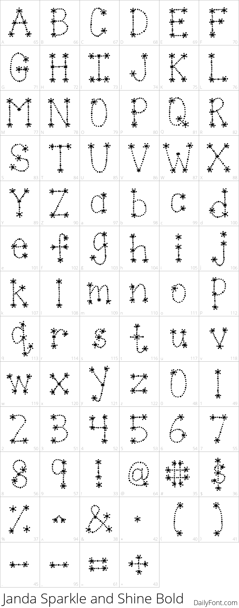 Janda Sparkle and Shine Bold character map