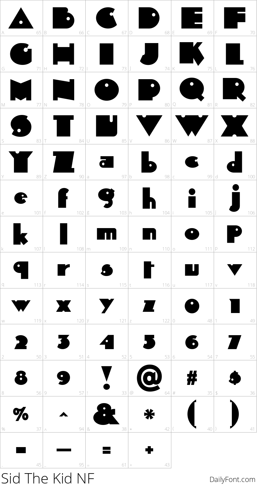 Sid The Kid NF character map