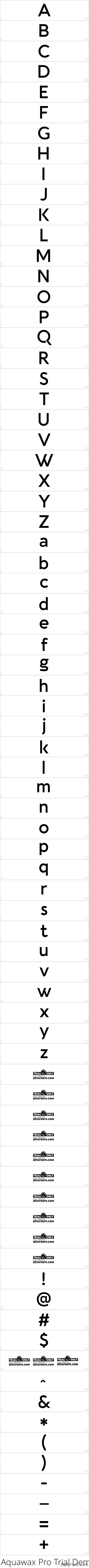 Aquawax Pro Trial DemiBold character map