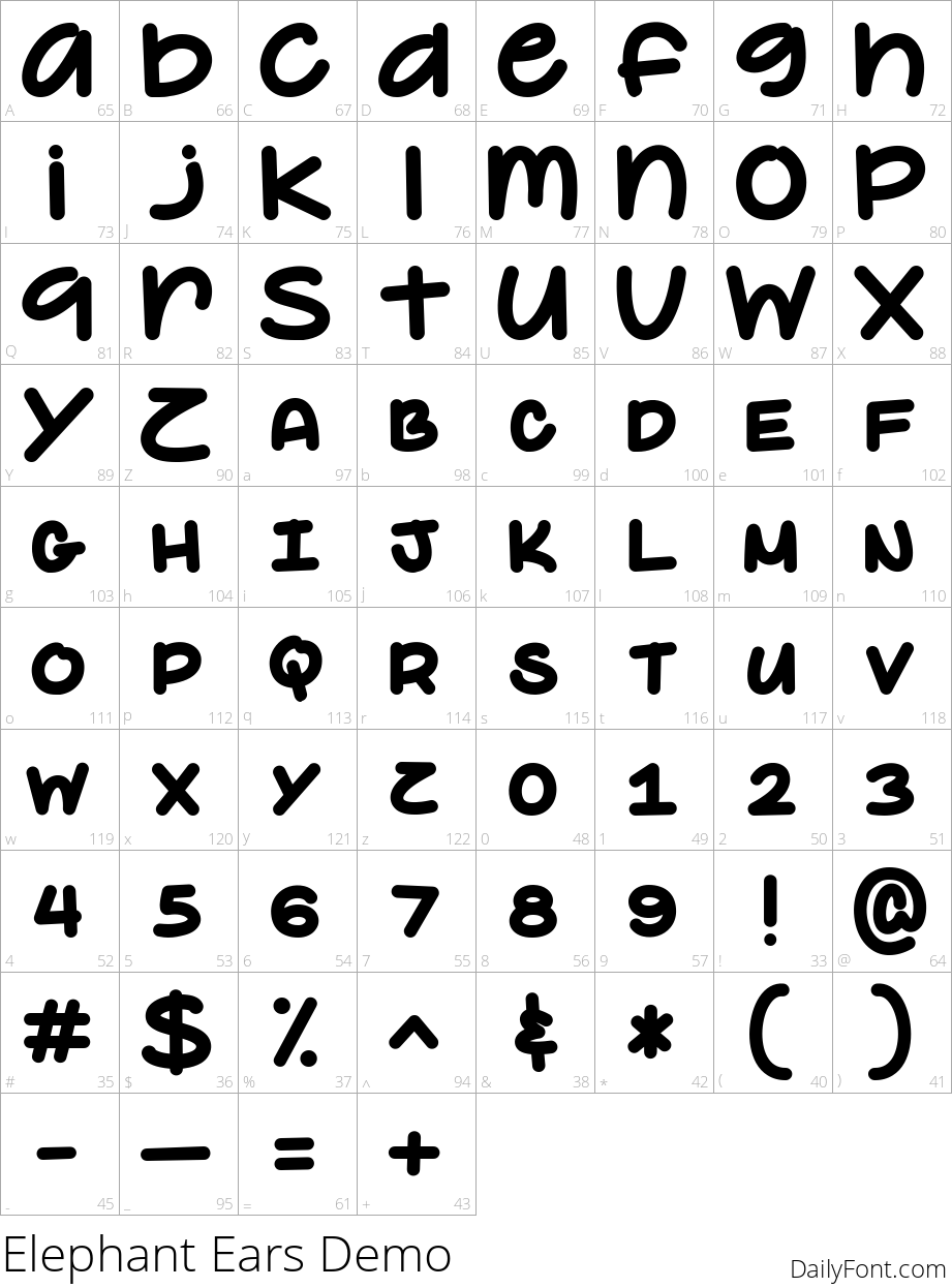 Elephant Ears character map