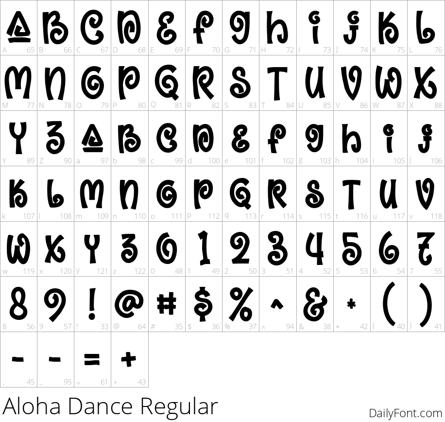 Aloha Dance Regular character map