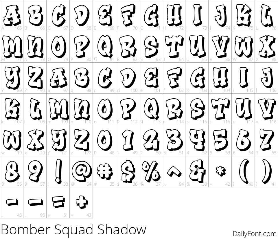 Bomber Squad Shadow character map