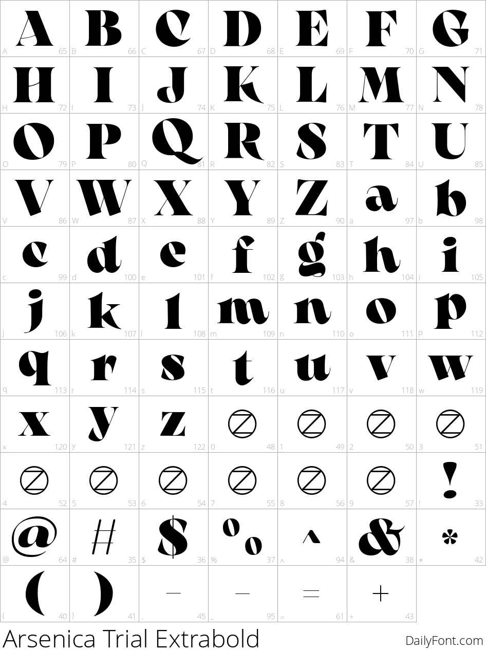 Arsenica Trial Extrabold character map
