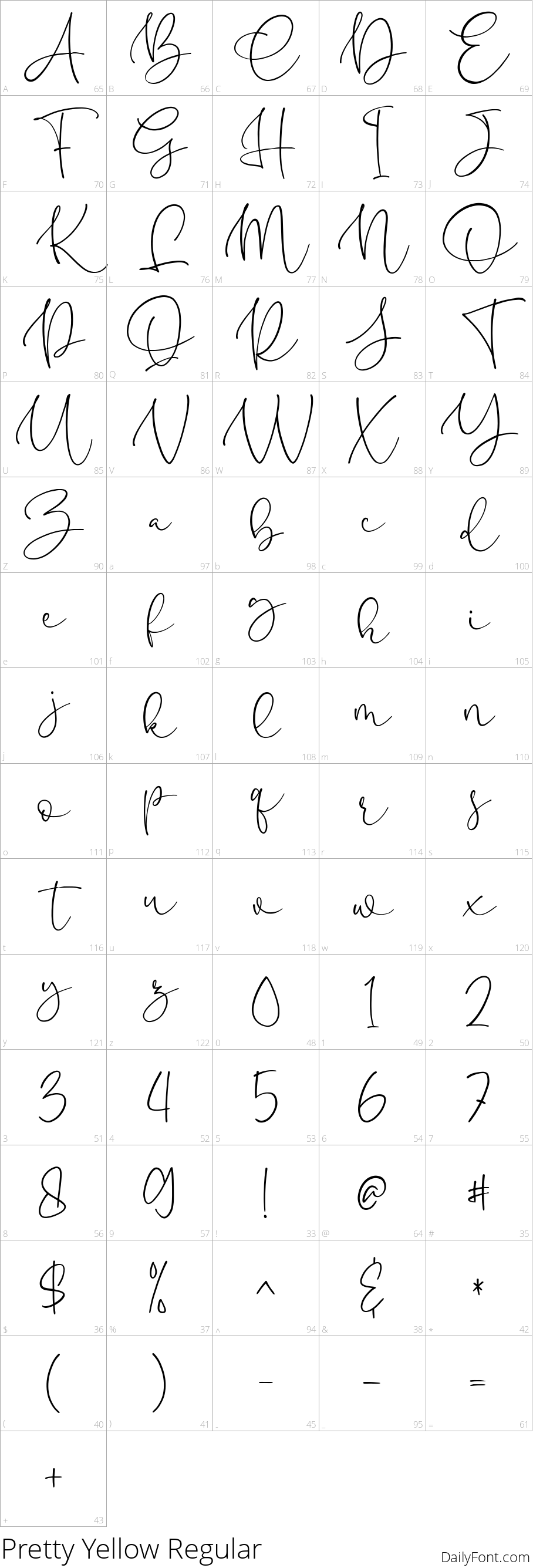 Pretty Yellow character map