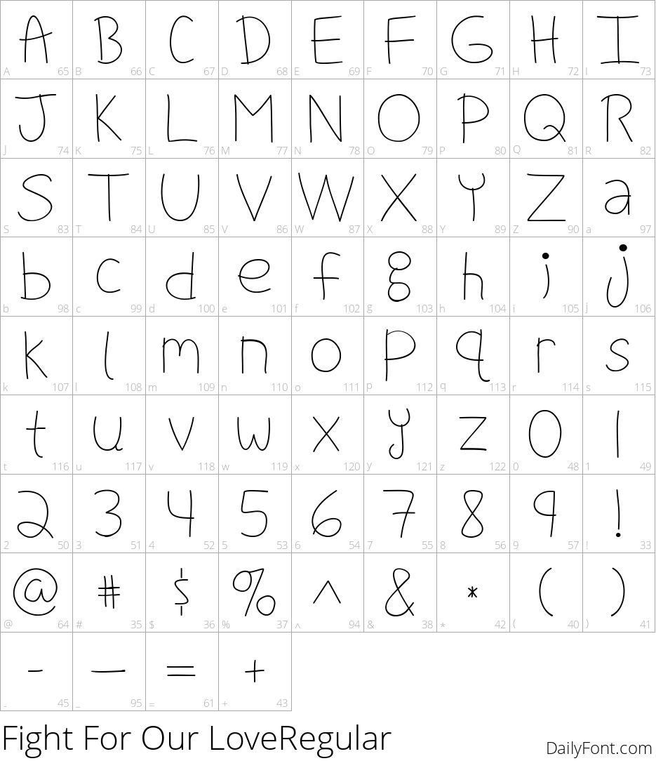 Fight For Our LoveRegular character map