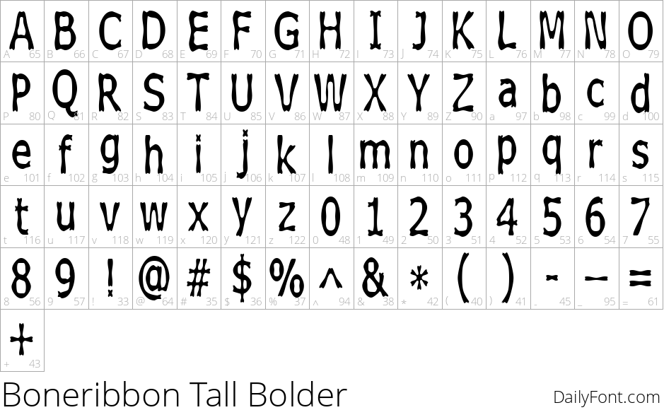 Boneribbon Tall Bolder character map