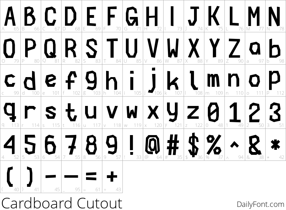 Cardboard Cutout character map