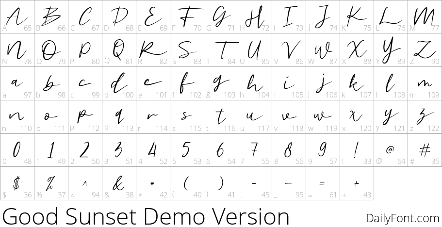 Good Sunset character map