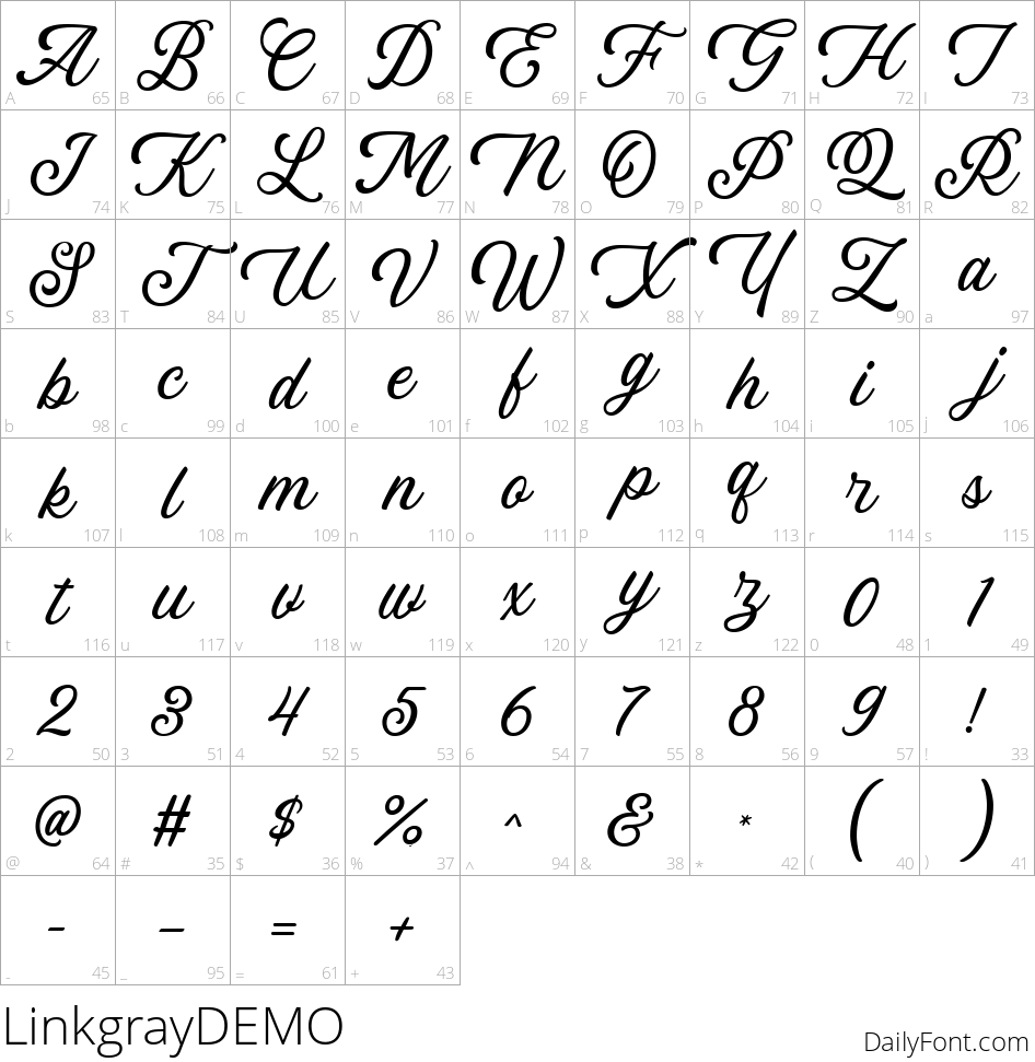 Linkgray character map