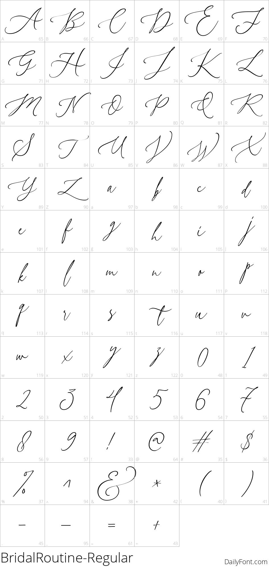 Bridal Routine character map