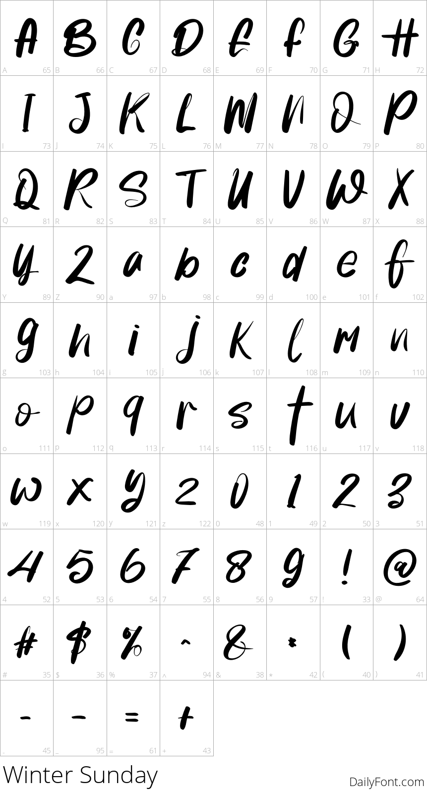 Winter Sunday character map