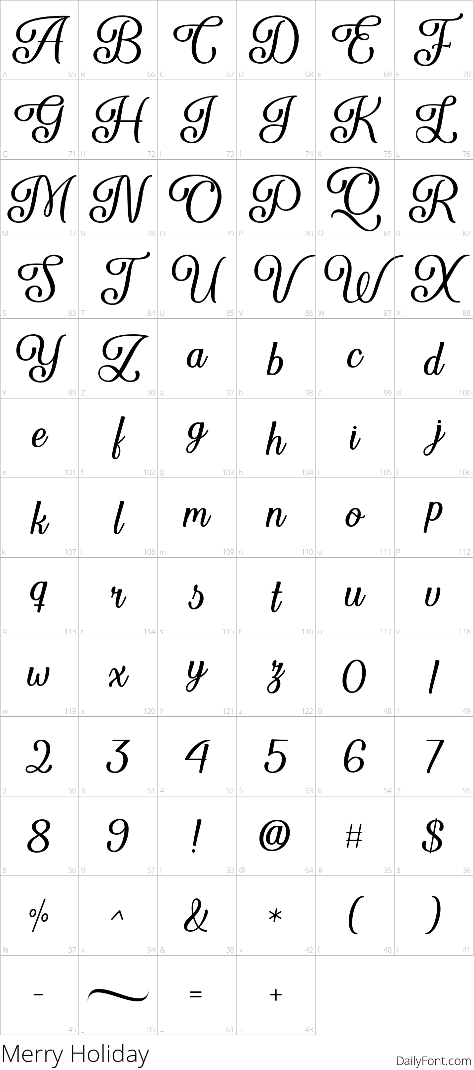 Merry Holiday character map