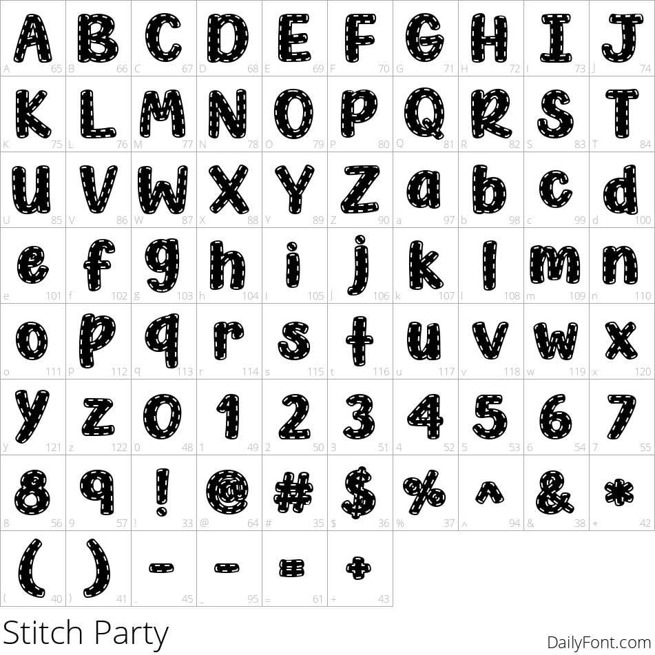 Stitch Party font character map