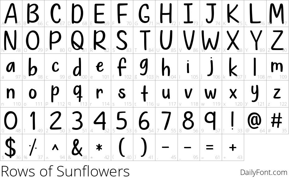 Rows of Sunflowers character map