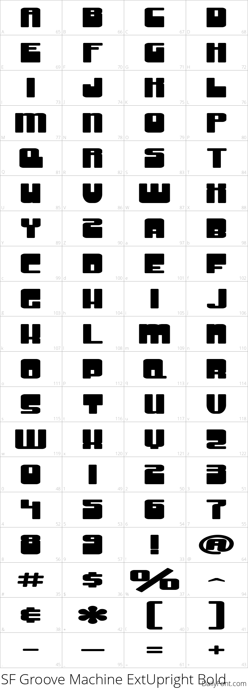 SF Groove Machine ExtUpright Bold character map