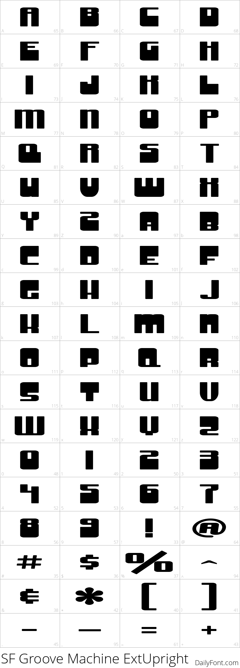 SF Groove Machine ExtUpright character map