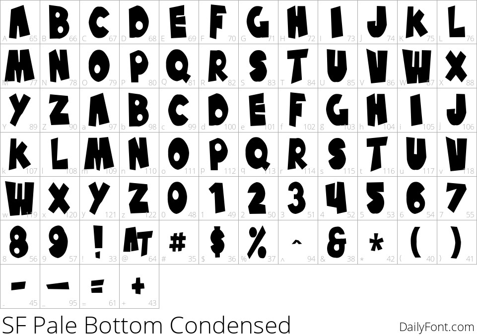 SF Pale Bottom Condensed character map