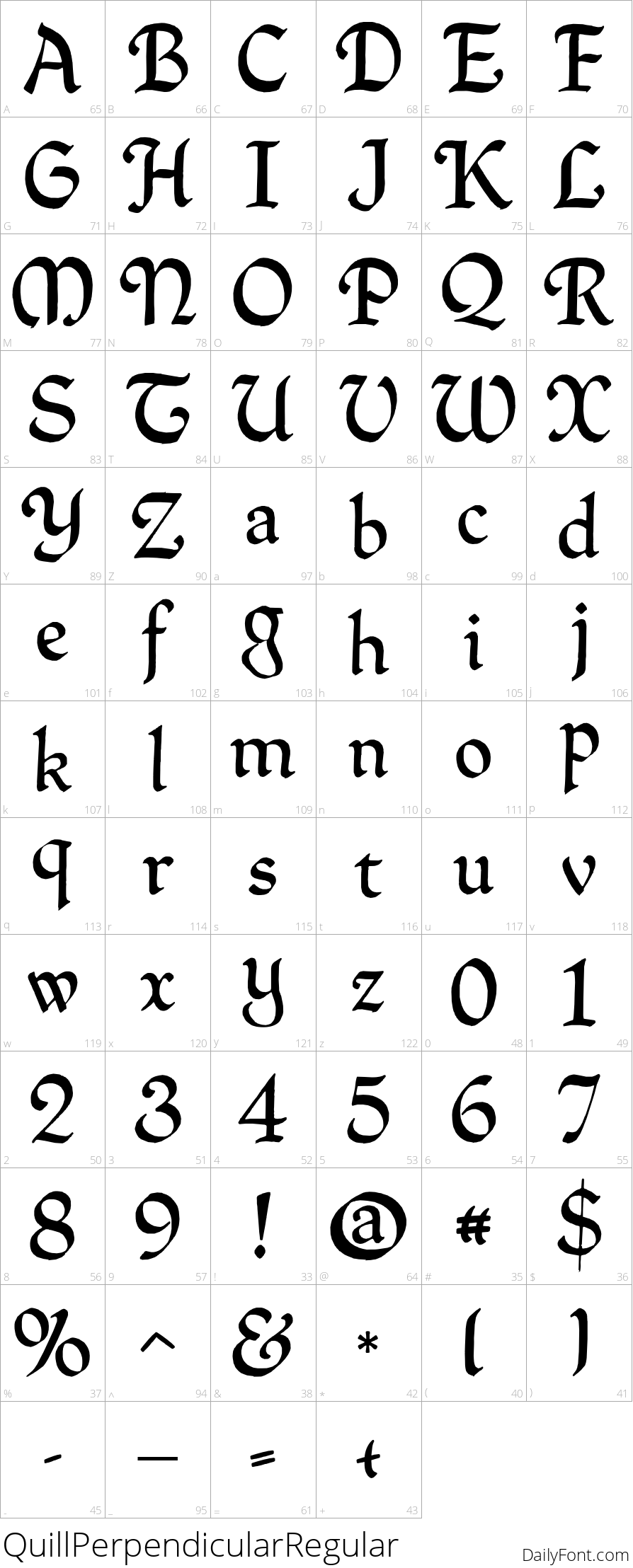 QuillPerpendicularRegular character map