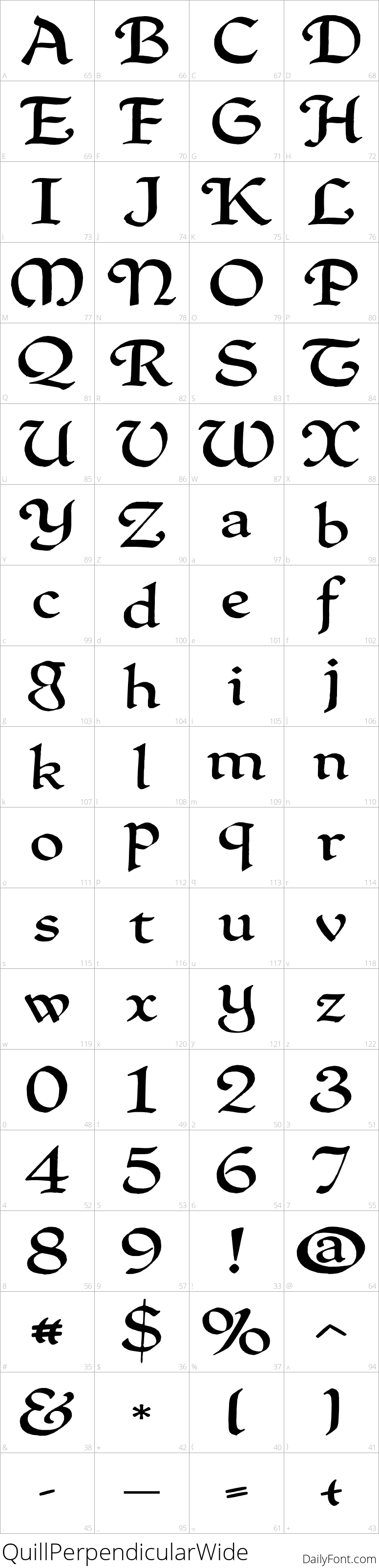 QuillPerpendicularWide character map