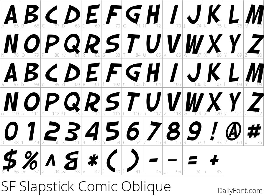 SF Slapstick Comic Oblique character map