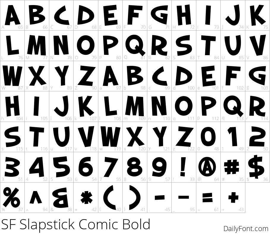 SF Slapstick Comic Bold character map