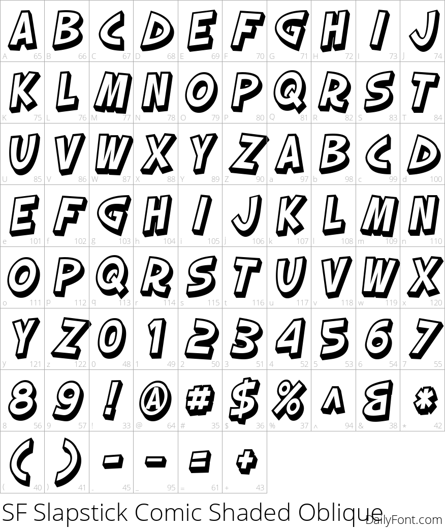 SF Slapstick Comic Shaded Oblique character map