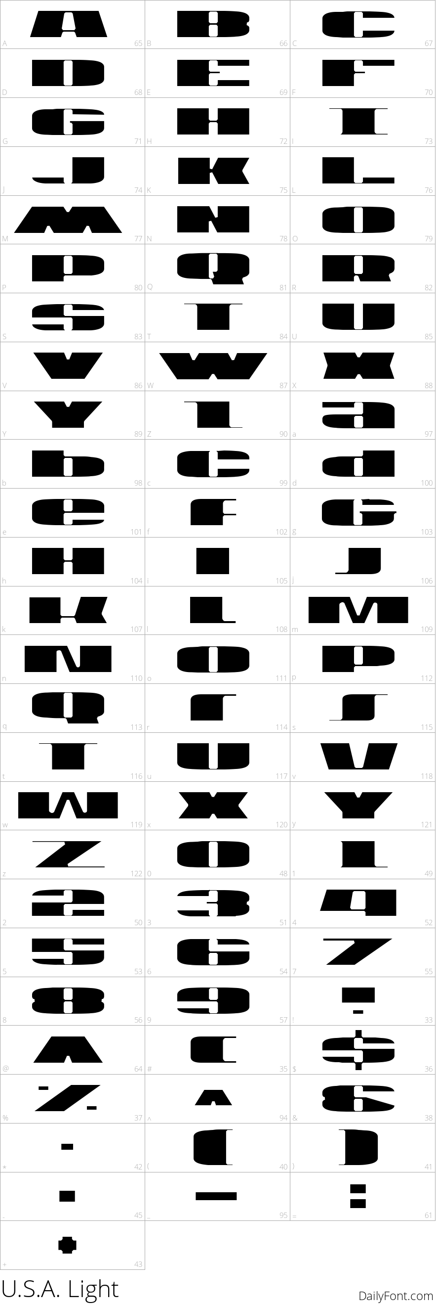 U.S.A. Light character map