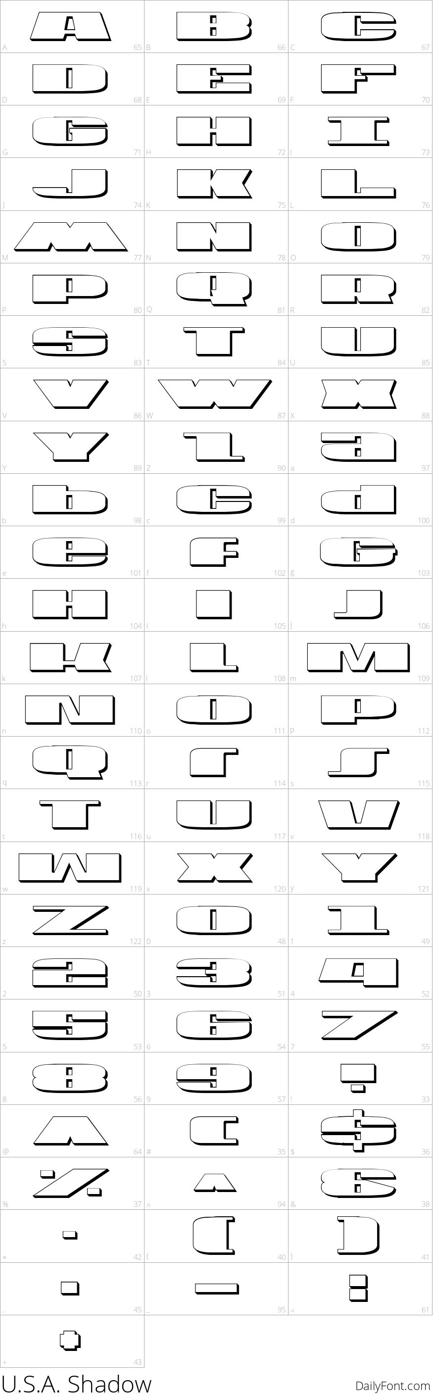 U.S.A. Shadow character map