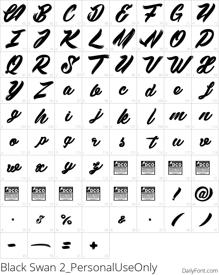 Black Swan 2_PersonalUseOnly character map